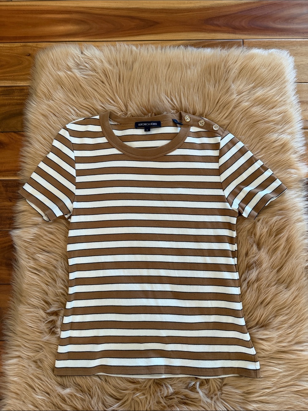 VERONICA BEARD pruitt ribbed t-shirt in multicolor Sz Medium - Picture 2 of 10